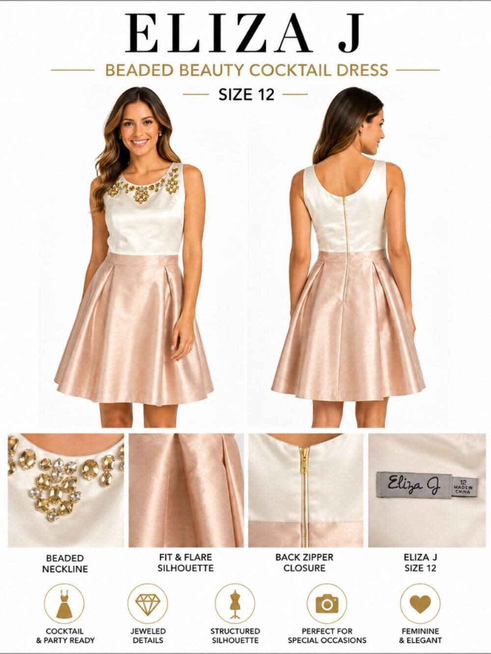 ELIZA J BEADED FIT & FLARE COCKTAIL DRESS 12